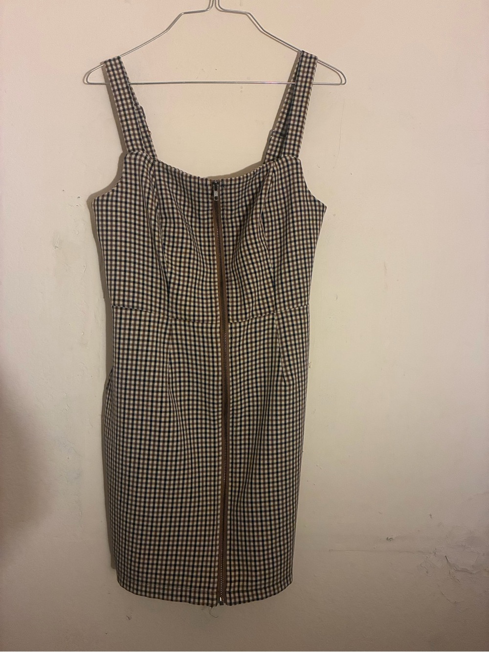 Checkered Gingham Zip-Front Sheath Dress - Black & White